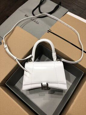 Balenciaga Hourglass  White Leather Top Handle Crossbody Bag B Logo